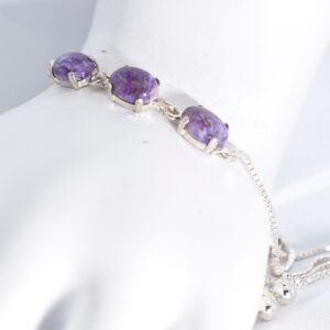 Charoite Bolo Bracelet, or Anklet, Genuine Gemstone Three 8x6 mm Cabochon Ovals, Set in 925 Sterling Silver Adjustable Bracelet