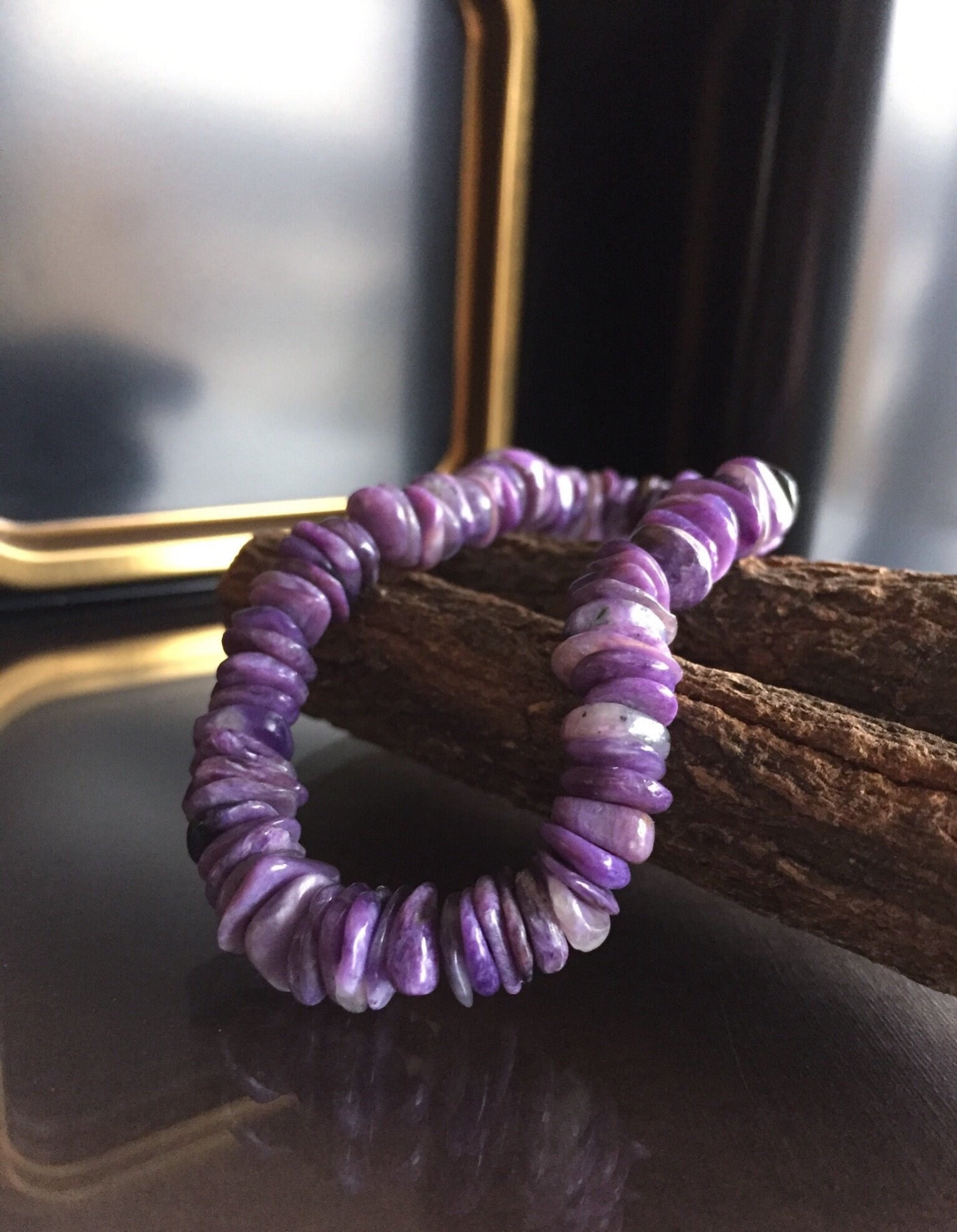 Charoite Chip Bracelet: Purple Crystal Healing Jewelry