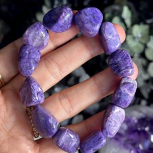 Chunky Tumbled Charoite Gemstone Bracelet, Stretchy Crystal Jewelry