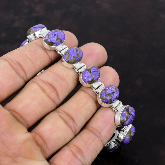 Copper Charoite 925 Sterling Silver Bracelet - Adjustable Gemstone Jewelry