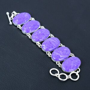 Charoite Gemstone Bracelet: Handmade 925 Sterling Silver Adjustable Chain