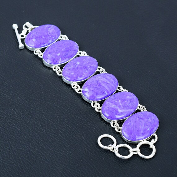 Charoite Gemstone Bracelet: Handmade 925 Sterling Silver Adjustable Chain