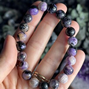 Charoite Gemstone Bracelet, Stretchy Crystal Jewelry