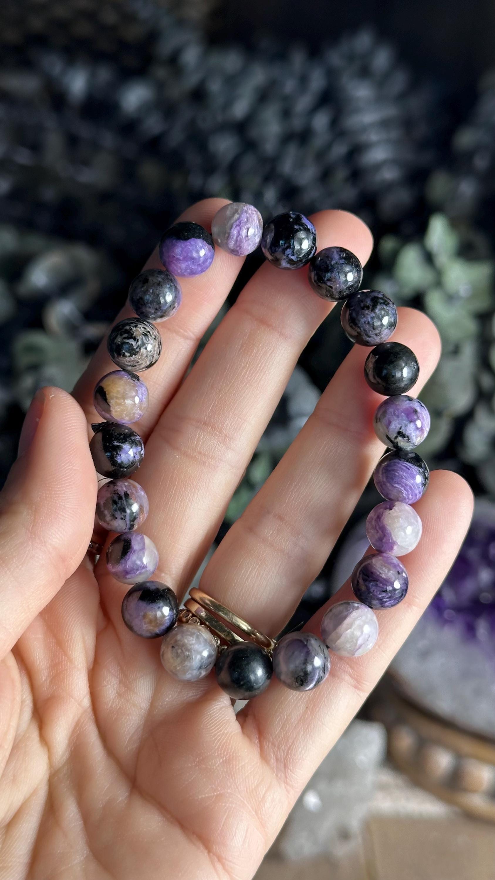 Charoite Gemstone Bracelet, Stretchy Crystal Jewelry