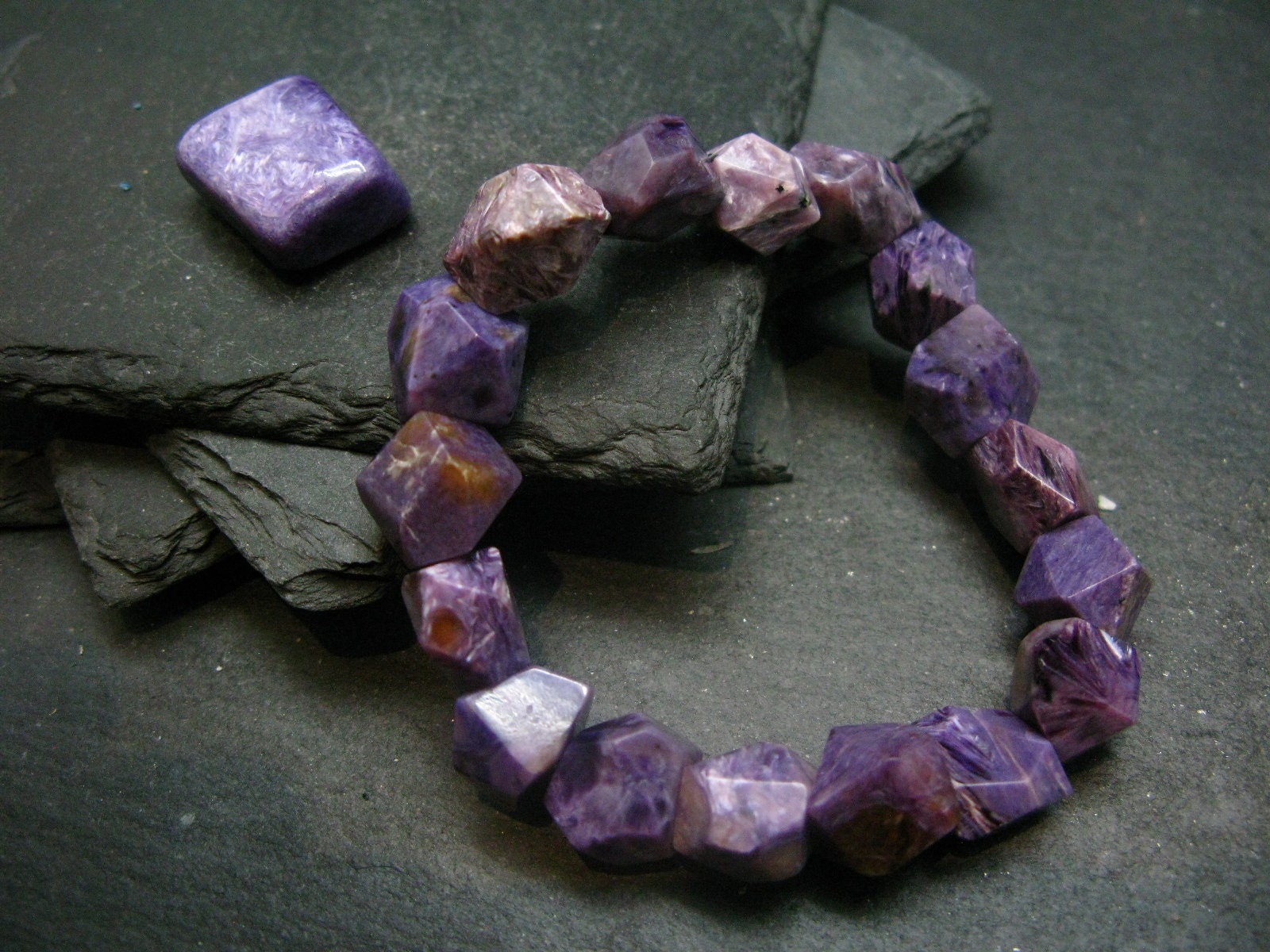 Charoite Genuine Bracelet ~ 7 Inches ~ 12mm Facetted Beads Charoite Genuine Bracelet ~ 7 Inches ~ 12mm Facetted Beads