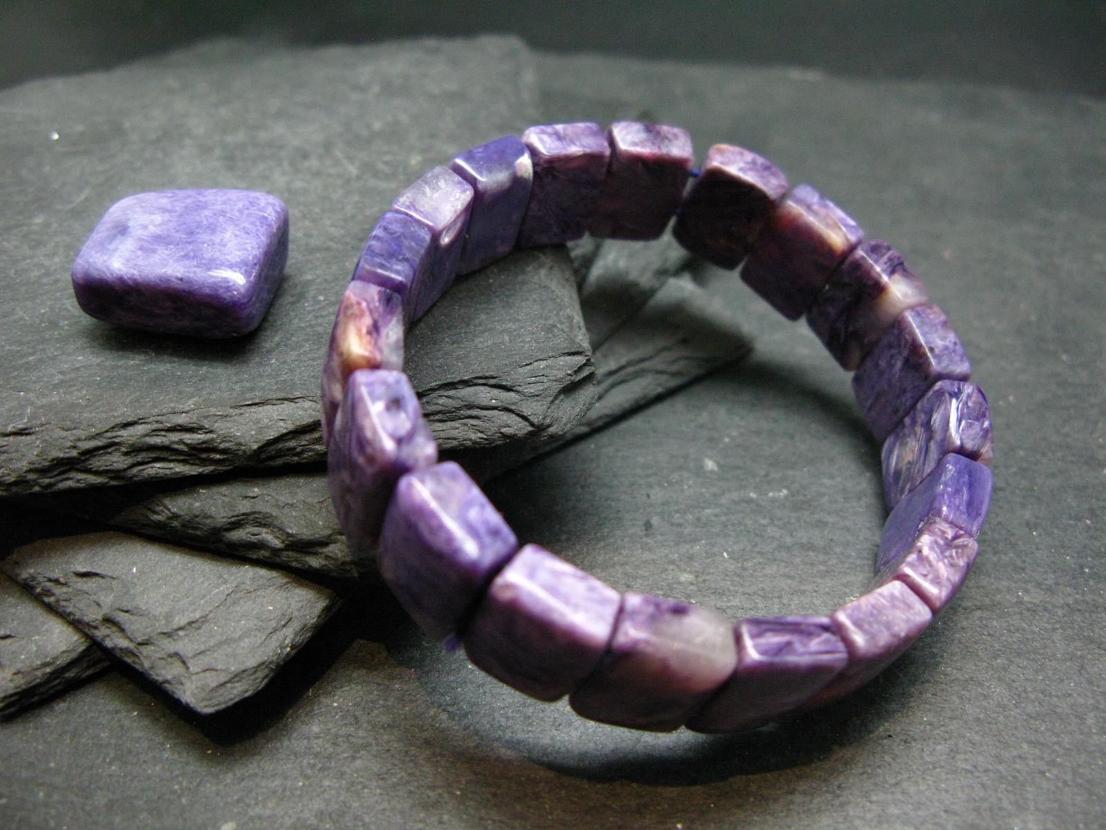 Charoite Genuine Bracelet ~ 7 Inches  ~ 14mm Squared Beads