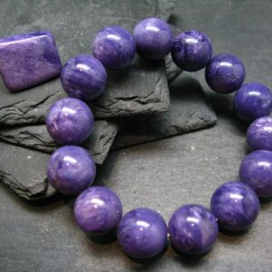 Charoite Genuine Bracelet ~ 7 Inches ~ 14mm Round Beads