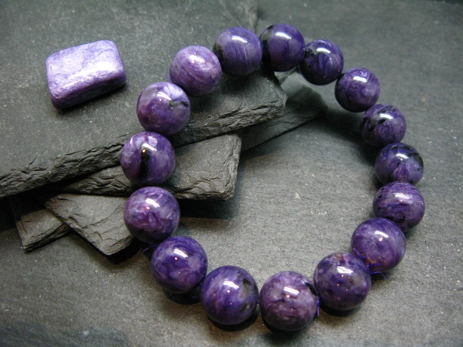 Charoite Genuine Bracelet ~ 7 Inches  ~ 13mm Round Beads