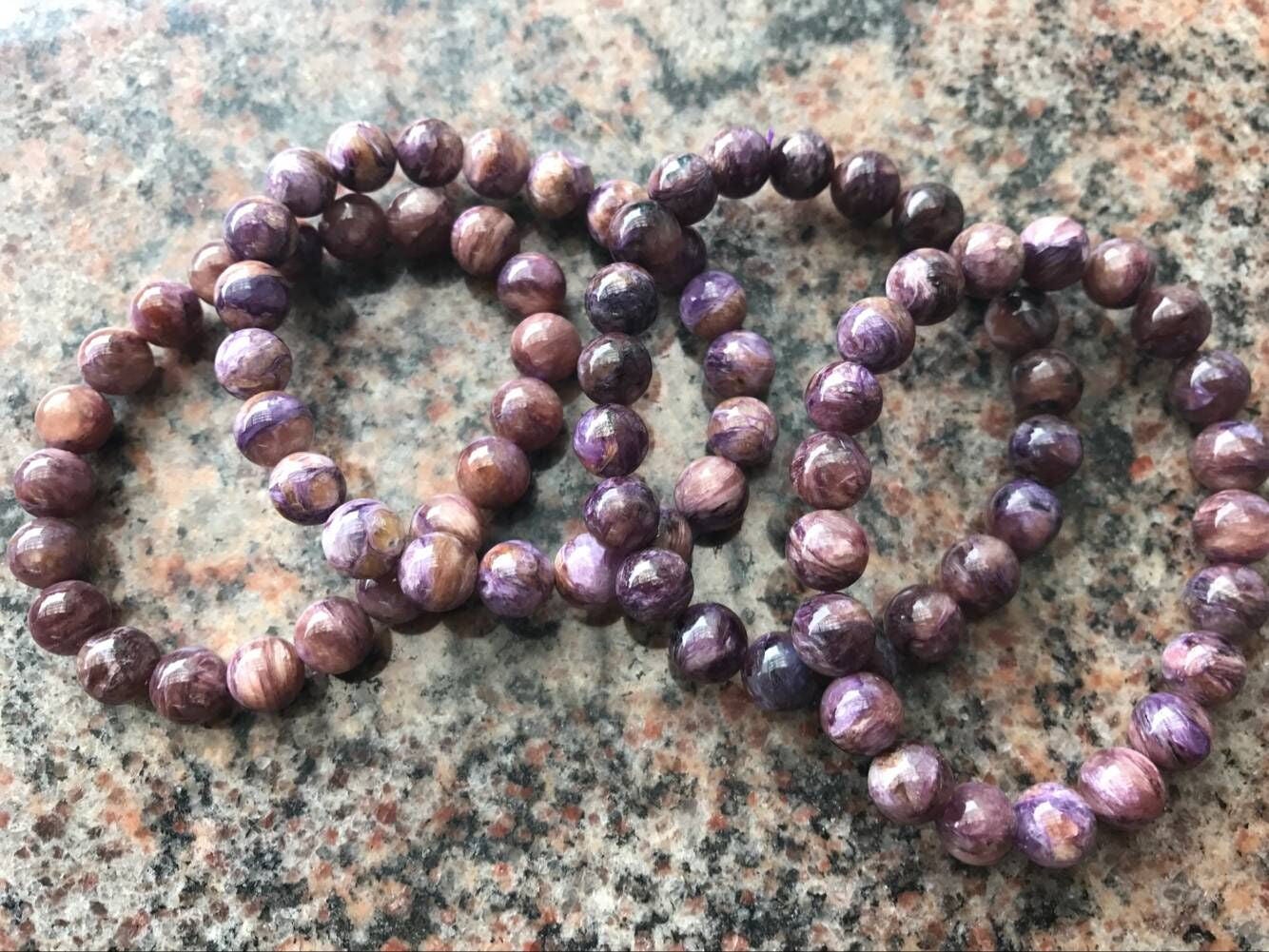 Genuine Charoite 8-9mm Round Natural Purple Beads Finished Bracelet - 1piece Genuine Charoite 8-9mm Round Natural Purple Beads Finished Bracelet - 1piece