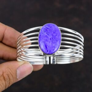 Handmade Charoite Bracelet: 925 Sterling Silver Adjustable Gemstone Jewelry