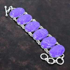 Handmade Charoite Bracelet: 925 Sterling Silver Adjustable Chain