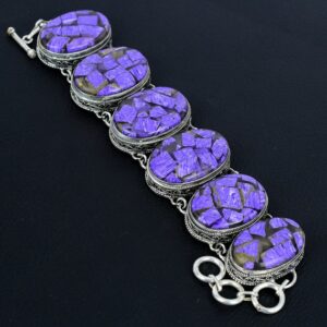 Handmade Copper Charoite Bracelet: 925 Sterling Silver Adjustable Chain