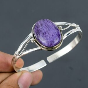 Handmade Charoite Cuff Bracelet: Adjustable Sterling Silver Bangle Handmade Charoite Cuff Bracelet: Adjustable Sterling Silver Bangle