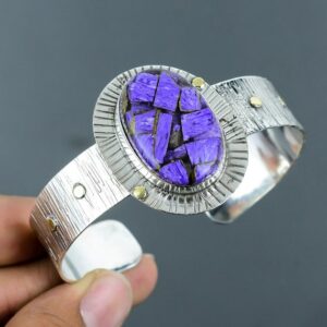 Handmade Sterling Silver Charoite Cuff Bracelet - Adjustable Gemstone Bangle