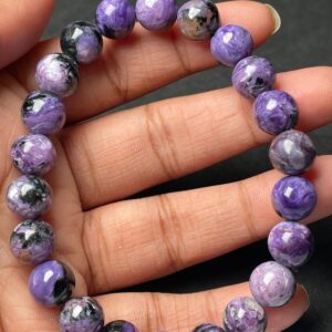 Independence Day Sale New Brand Huge Rare Natural 9-9.5 mm Charoite Round Beaded Bracelet, Charoite Beads Jewelry Making