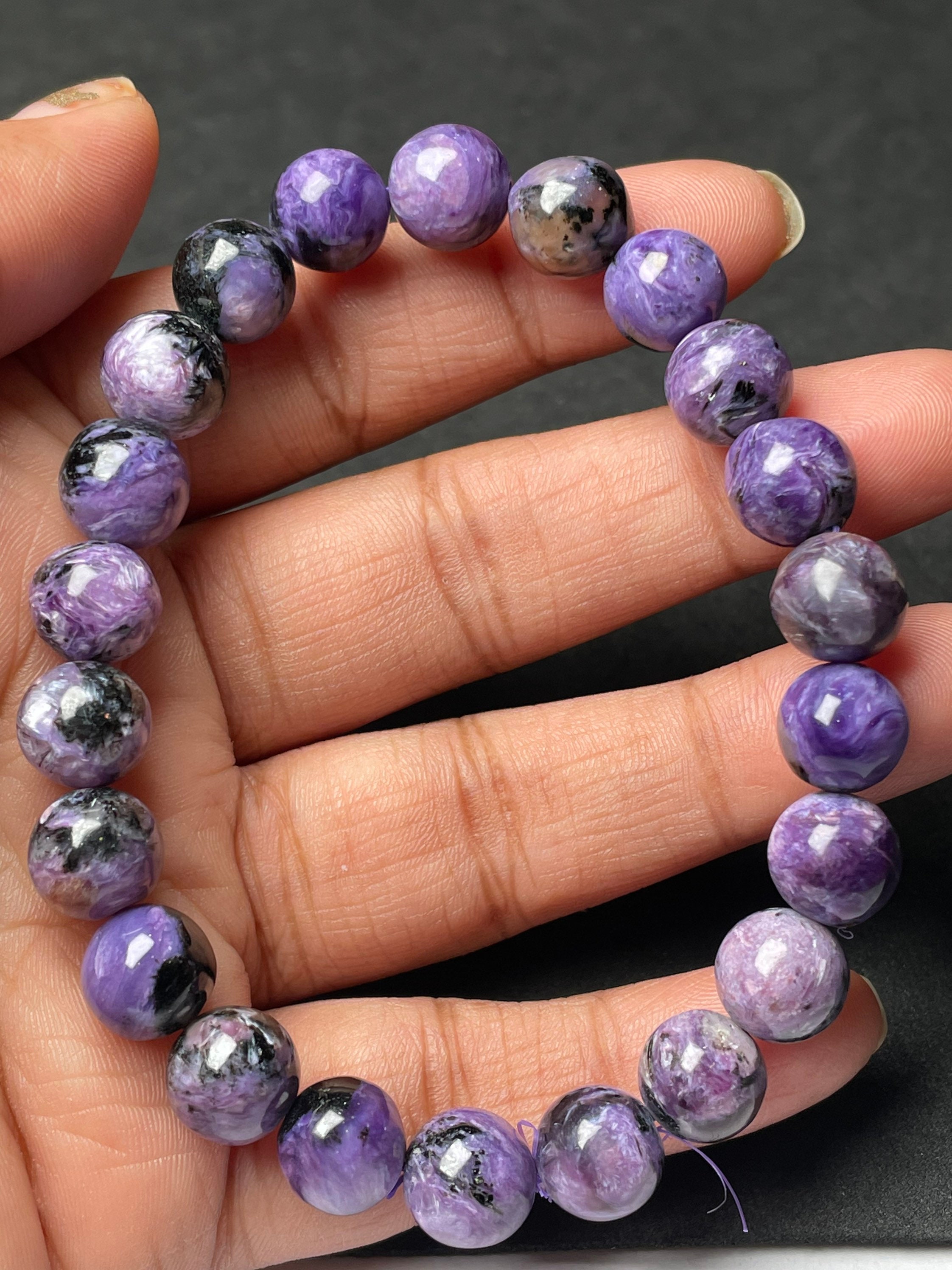 Independence Day Sale New Brand Huge Rare Natural 9-9.5 Mm Charoite Round Beaded Bracelet, Charoite Beads Jewelry Making