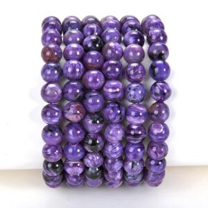 Natural Charoite Gemstone Round Bracelet 8mm 9mm 10mm 12mm 13mm 7.5 Inch Strand (s33)