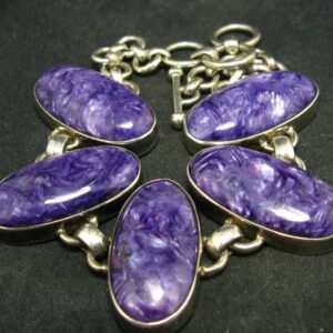 Oval Charoite Aaa Quality Sterling Silver Bracelet From Russia - 8.3"