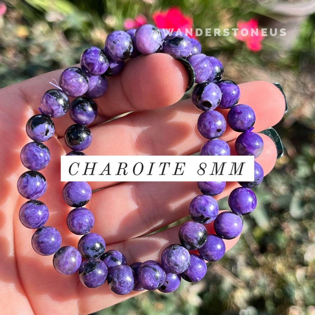 Rare Charoite Bracelet | Purple Crystal Bracelet | Charoite Crystal Beaded Bracelet Round Crystal Bracelet ~ Genuine Crystal Bracelet