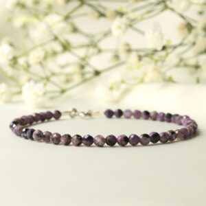 Charoite bracelet sterling silver, 3mm bead gemstone bracelet