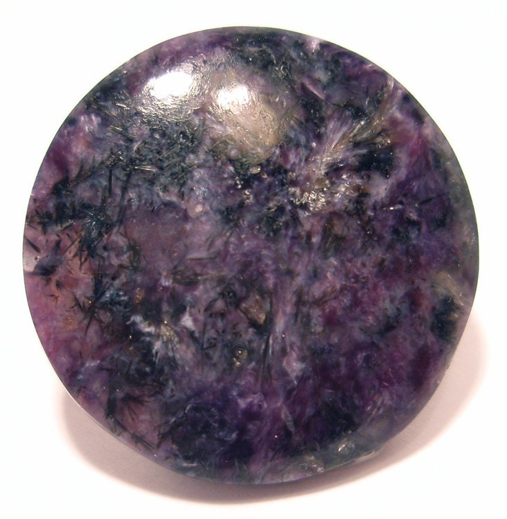 28 Carats Charoite Cabochon Large 27mm Round Bright Purple Chatoyant Quality  Designer Handmade One Of A Kind