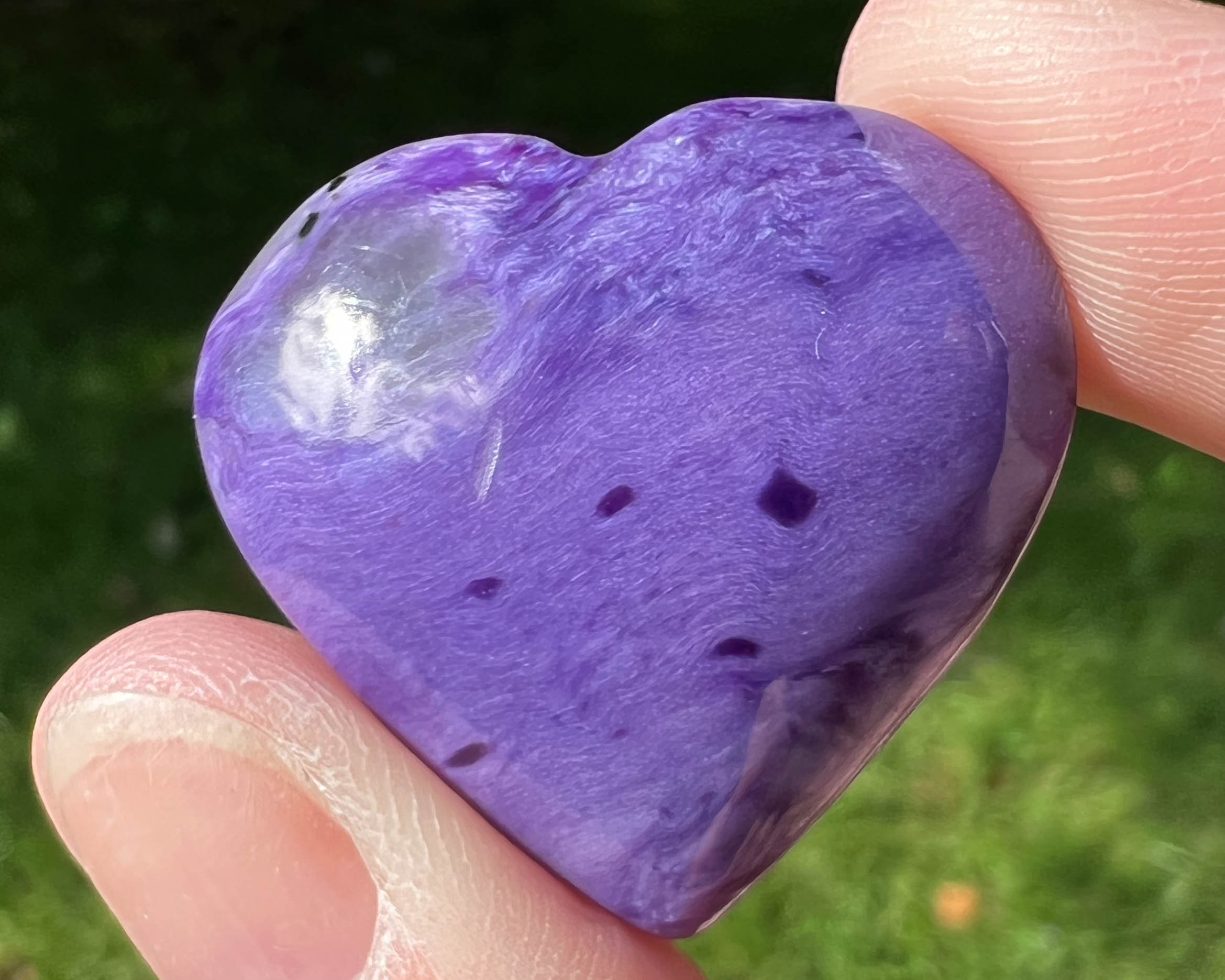 Charoite Heart Cabochon, Charoite Cabochon, Small Chatoyant Bright Purple Gemstone, Crystal Heart Carving, For Jewelry, Pendant, Gift #2 Charoite Heart Cabochon, Charoite Cabochon, Small Chatoyant Bright Purple Gemstone, Crystal Heart Carving, For Jewelry, Pendant, Gift #2