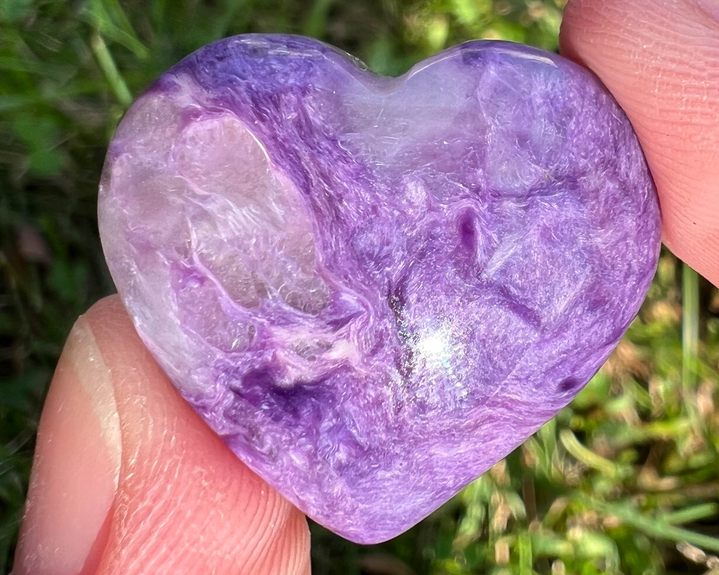Charoite Heart Cabochon, Charoite Cabochon, Small Chatoyant Bright Purple Gemstone, Crystal Heart Carving, For Jewelry, Pendant, Gift #4