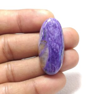 Natural Charoite Cabochon: Oval Gemstone For Silversmith Jewelry (38x17x7 Mm)