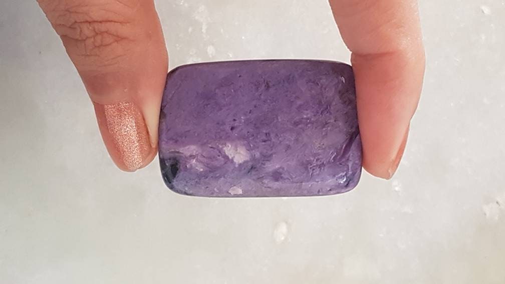 Natural Charoite Cabochon: Rectangular Semiprecious Gemstone, (4×2.5×0.5 Cm)