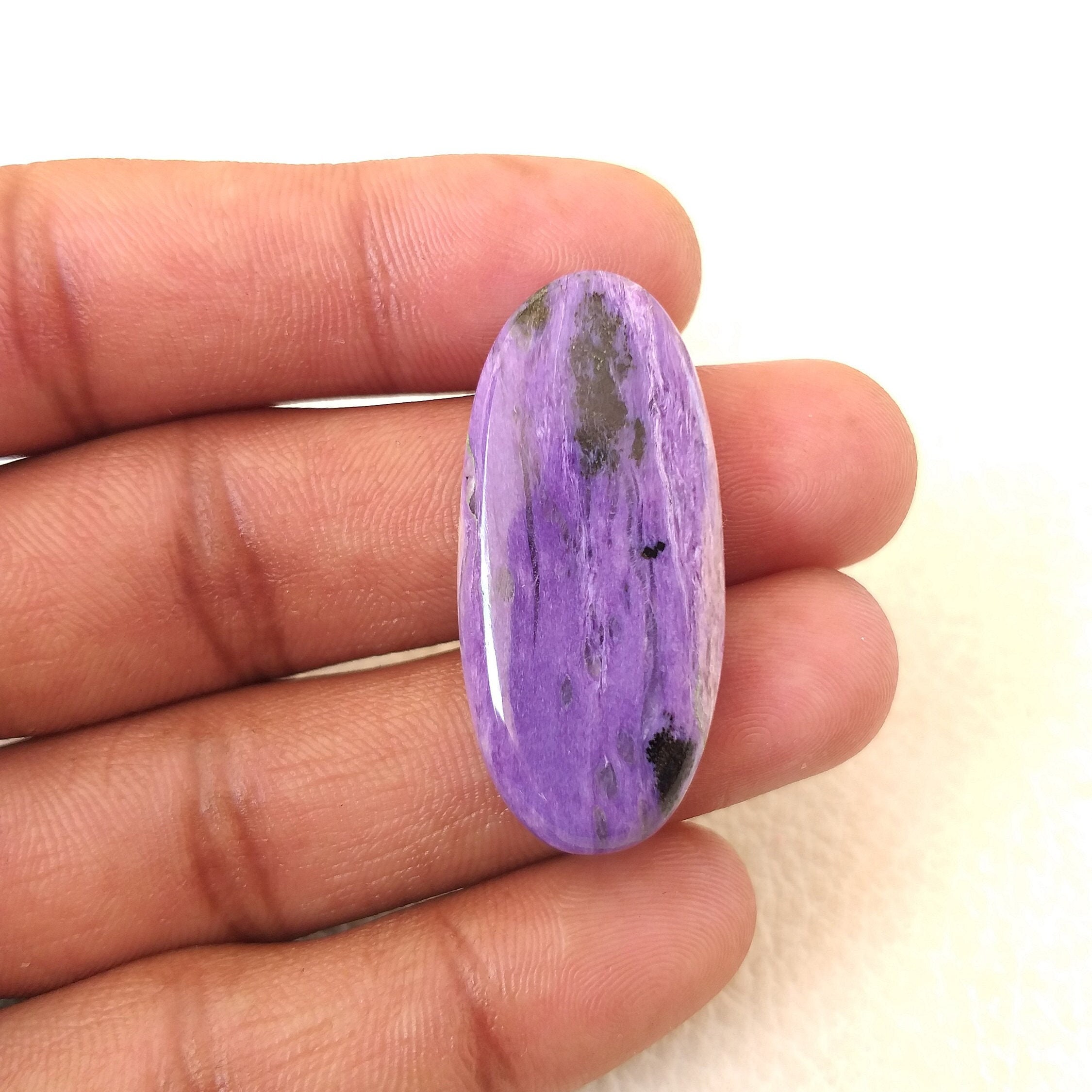 Oval Charoite Cabochon: 43.5 Carat Gemstone Pendant (39x18x7 Mm