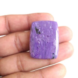 Charoite Stone Cabochon: Baguette Shape Gemstone For Jewelry (33x25x6 Mm)