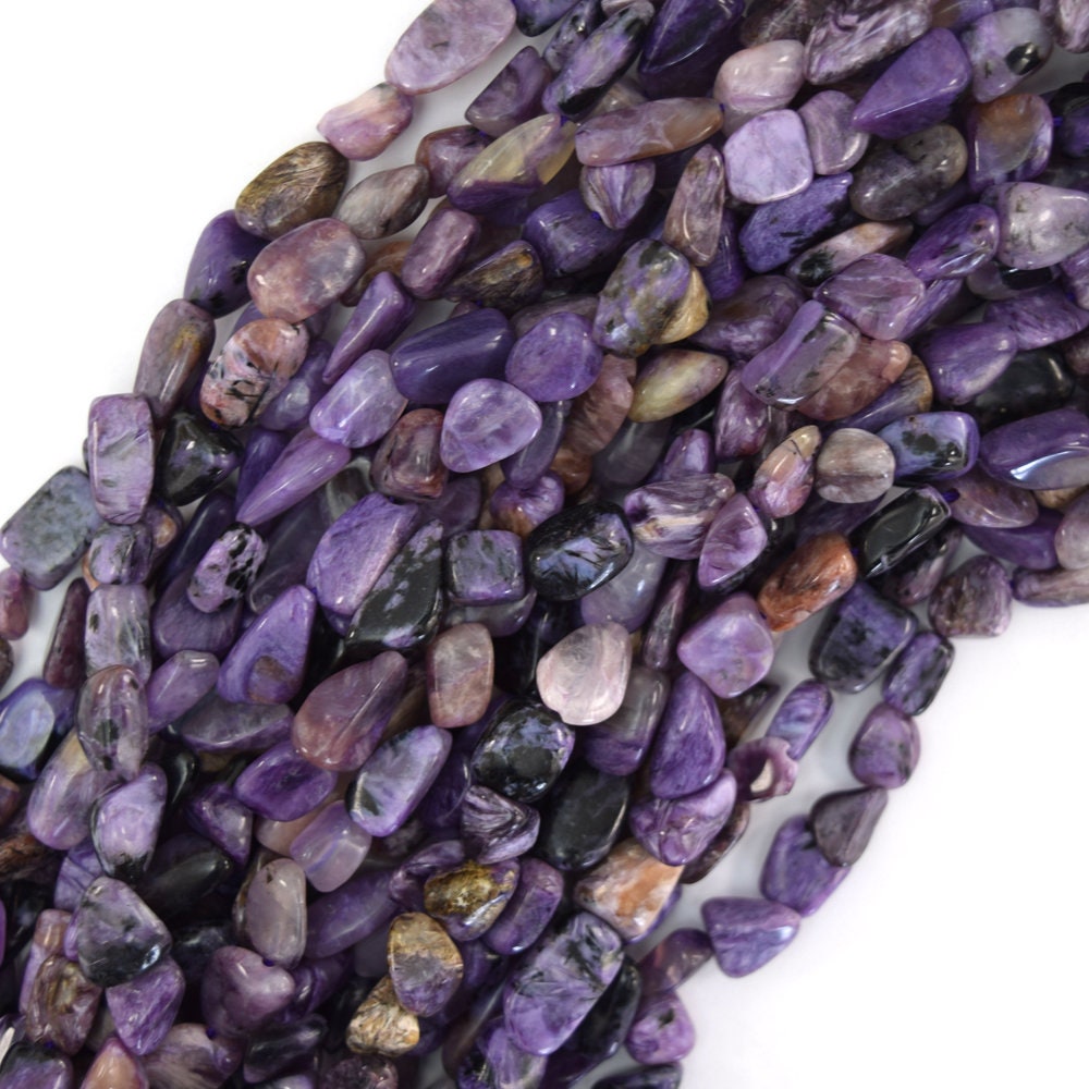 8mm - 10mm Natural Purple Charoite Pebble Nugget Beads 15.5" Strand