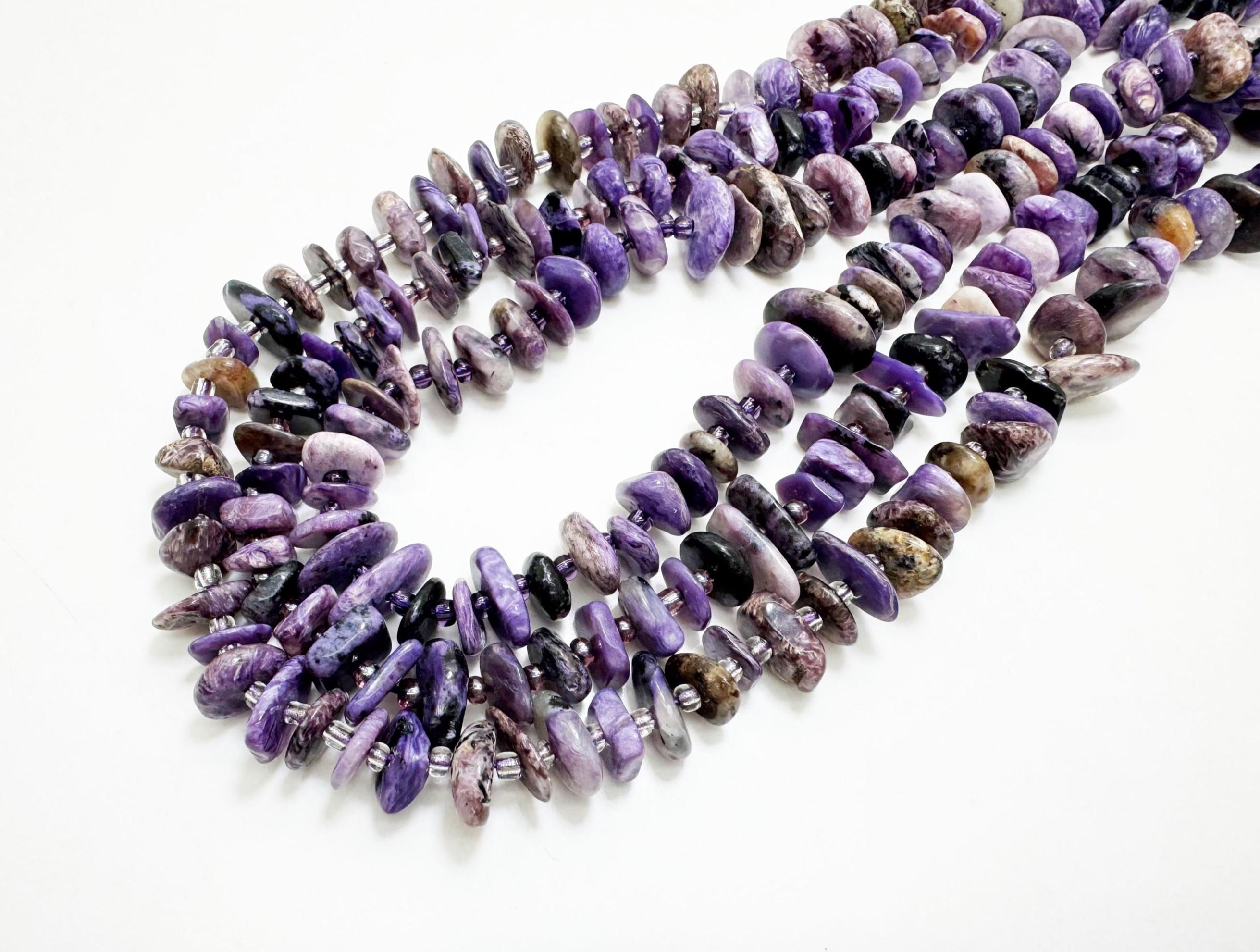 Natural Charoite Chip Beads Strand | Small Flat Charoite Nugget Beads | Purple Freeform Chips | 1–4mm X 10–12mm | Jewelry Making Pgs27