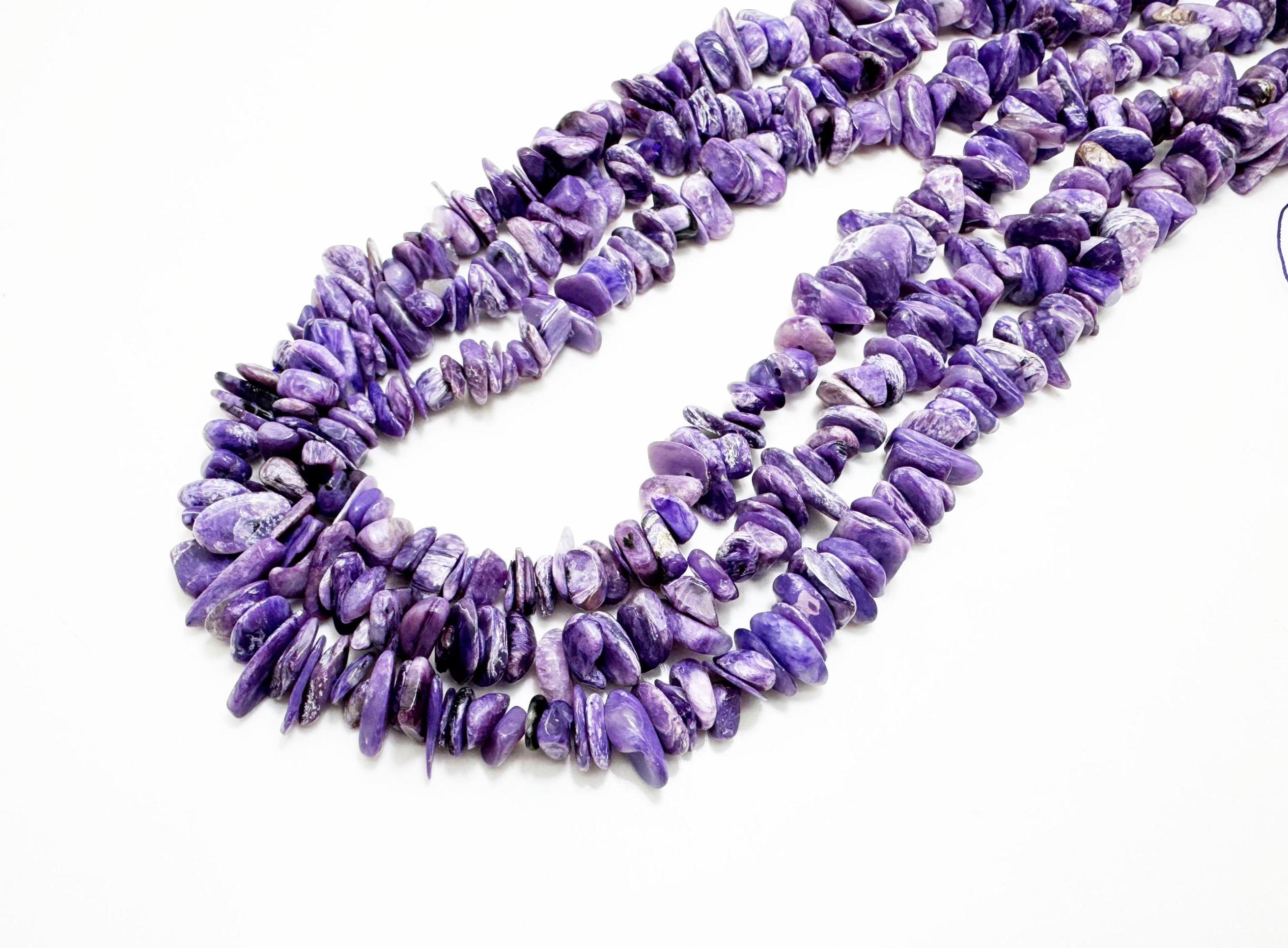 Natural Charoite Chip Beads Strand Purple Charoite Nugget Pebble Beads | 8–10mm Freeform Chips | 16” Strand | Jewelry Making Supplies Pgs26