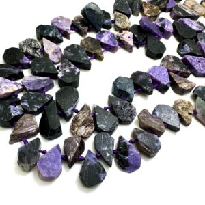 Natural Dark Purple Charoite Teardrop Pear Rough Flat Gemstone Beads - Pgs172