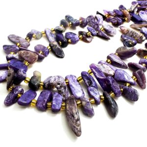 Natural Purple Charoite Freeform Chip Irregular Slab Flat Shapes Stick Gemstone Beads - Pgs214