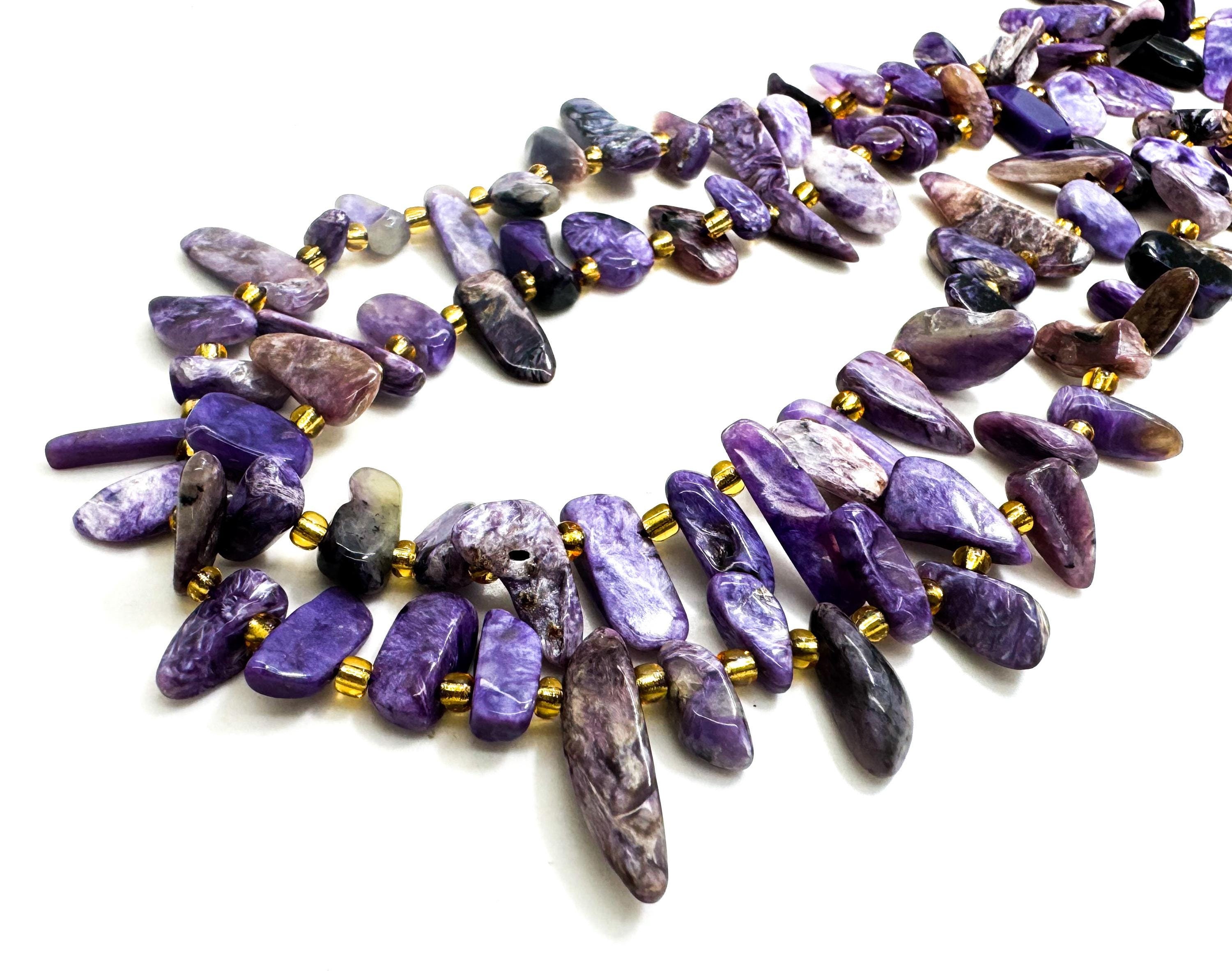 Natural Purple Charoite Freeform Chip Irregular Slab Flat Shapes Stick Gemstone Beads - Pgs214