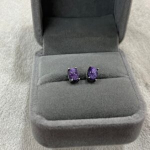 5x7mm Oval Purple Charoite Genuine Gemstone Stud Earrings With 925 Sterling Silver Accessory ---1 Pair (2pcs)