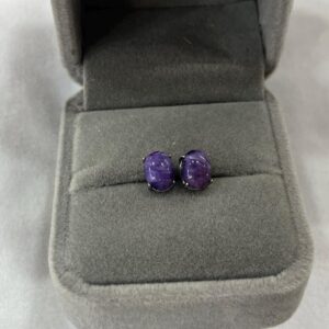 6x8mm Oval Charoite Stud Earrings 925 Sterling Silver • Natural Purple Gemstone Jewelry 1Pair (2pcs) for Daily Wear, Gift Earrings for Women