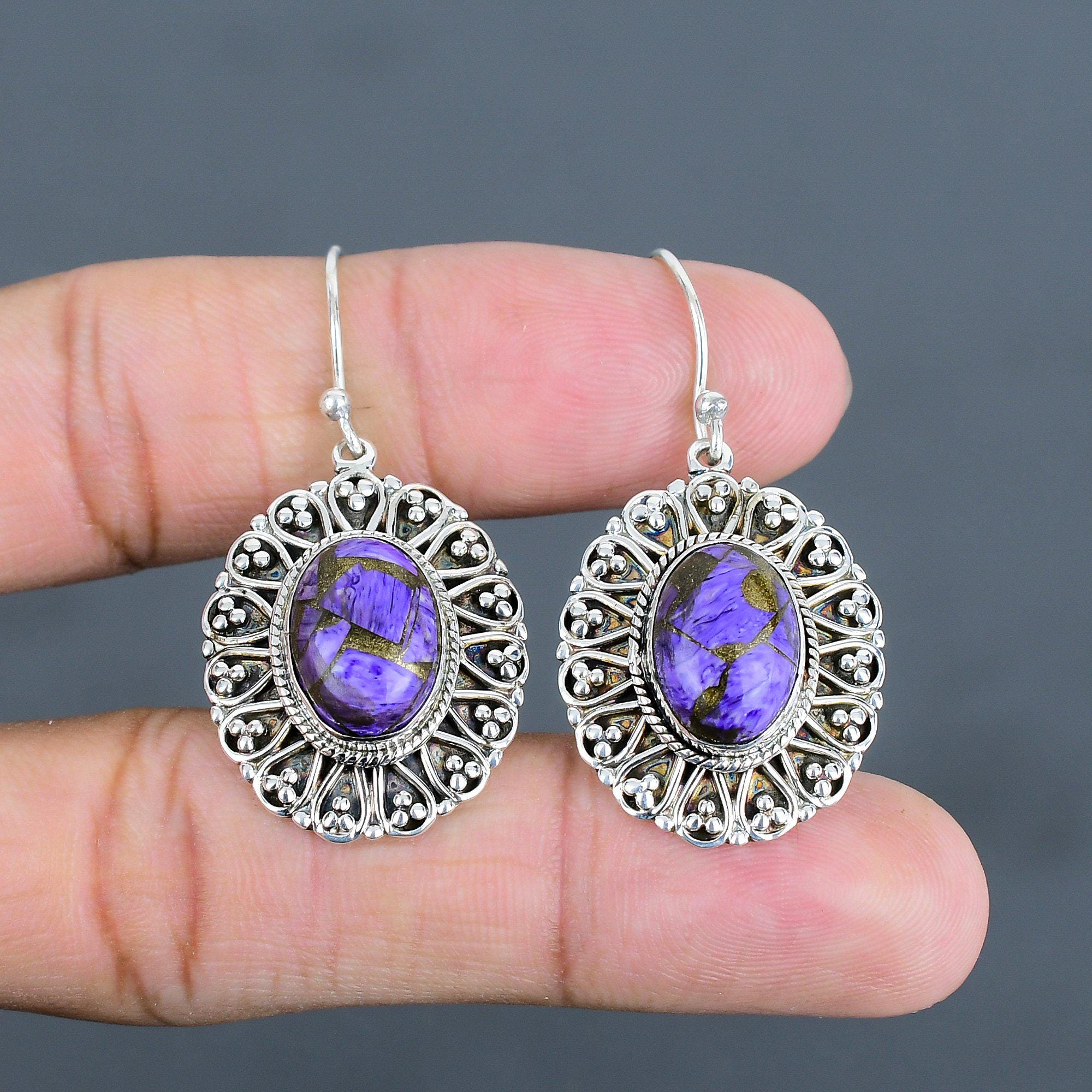 Copper Charoite Earrings: Handmade 925 Sterling Silver Vintage Jewelry Copper Charoite Earrings: Handmade 925 Sterling Silver Vintage Jewelry