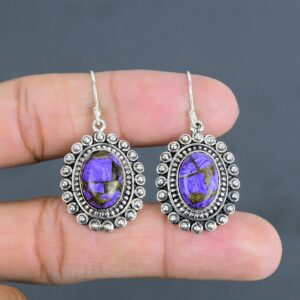 Copper Charoite Earrings: Handmade 925 Sterling Silver Vintage Jewelry