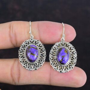 Copper Charoite Earrings: Vintage 925 Sterling Silver Gemstone Jewelry