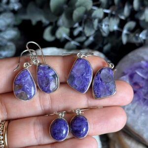 Charoite Dangle Earrings, .925 Sterling Silver