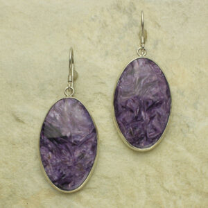 Charoite Dangle Earrings, Purple Charoite Wire Earrings, Sterling Silver Dangle Earrings, French Hooks