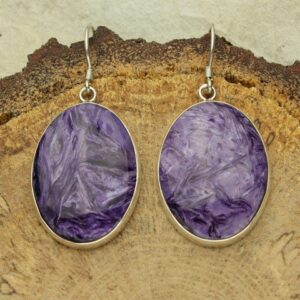 Charoite Dangle Earrings, Purple Charoite Wire Earrings, Sterling Silver Dangle Earrings, French Hooks