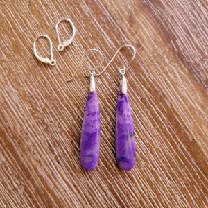 Gorgeous charoite earrings. Avail in sterling silver only