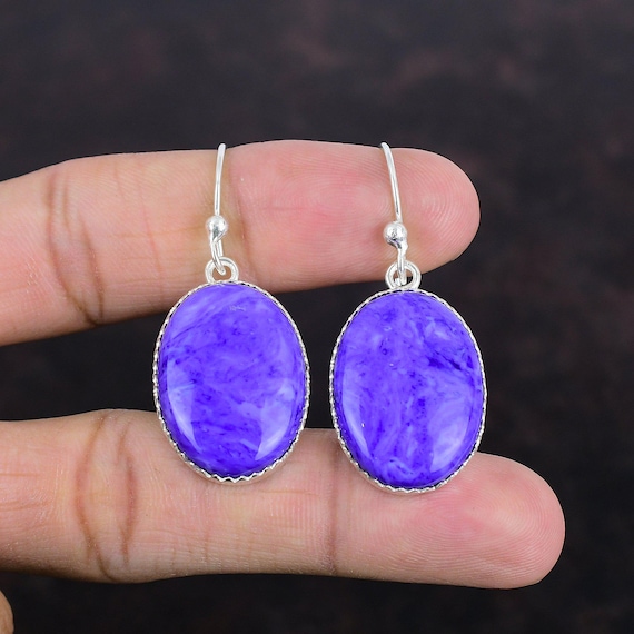 Handmade Charoite Earrings: 925 Sterling Silver, Designer Jewelry
