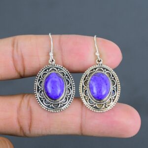 Charoite Earrings: Handmade 925 Sterling Silver Drop Earrings