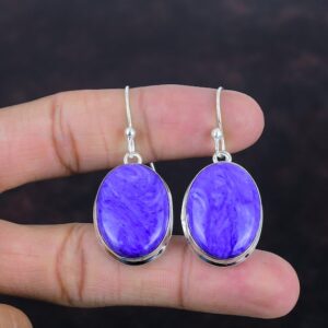 Handmade Charoite Earrings: 925 Sterling Silver Gemstone Jewelry