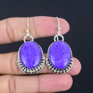 Handmade Charoite Earrings: 925 Sterling Silver Gemstone Jewelry